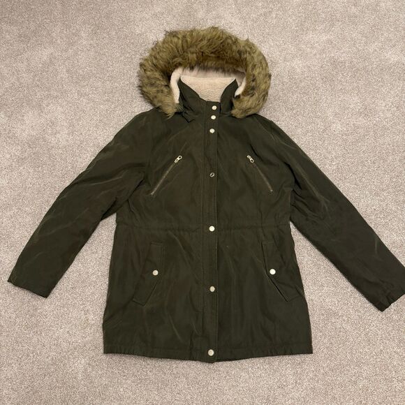 Nautica Drawstring Waist Parka Jacket Removeable Faux Fur Hood Olive Size XL - Picture 1 of 12
